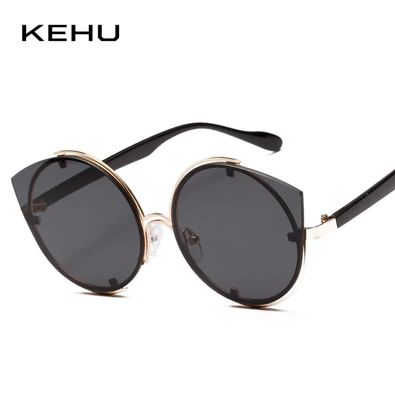 Женские металлические солнцезащитные очки KEHU Cat Eye круглые треугольные