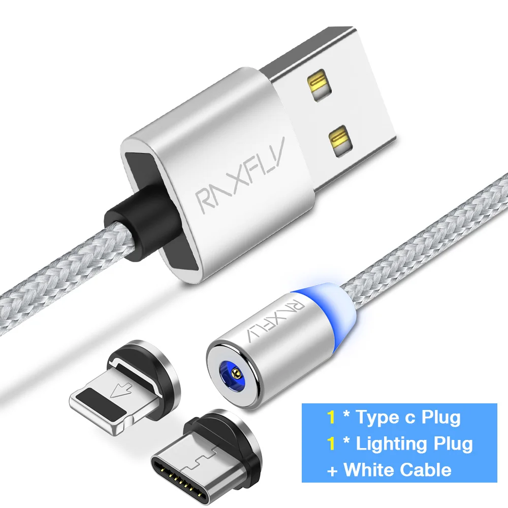 RAXFLY Магнитный зарядный кабель для iPhone, магнитный Micro USB кабель для samsung S9, зарядный провод, usb type-C кабель для huawei P10 - Цвет: SilverLighting TypeC