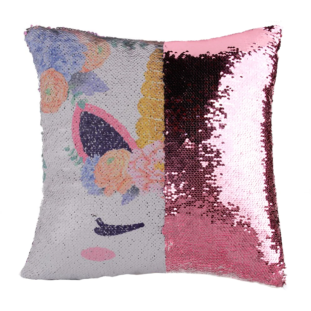 Magical Unicorn Mermaid Cushion Cover with Sequins Reversible Color Changing Pillow Case for Seat Car | Дом и сад