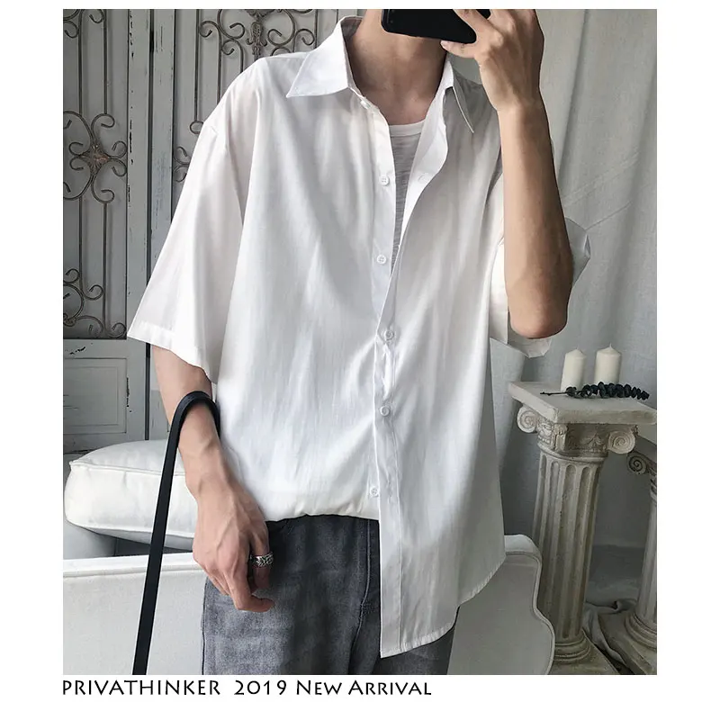 Privathinker мужские летние японские рубашки 2019 Мужская рубашка в стиле кэжуал три
