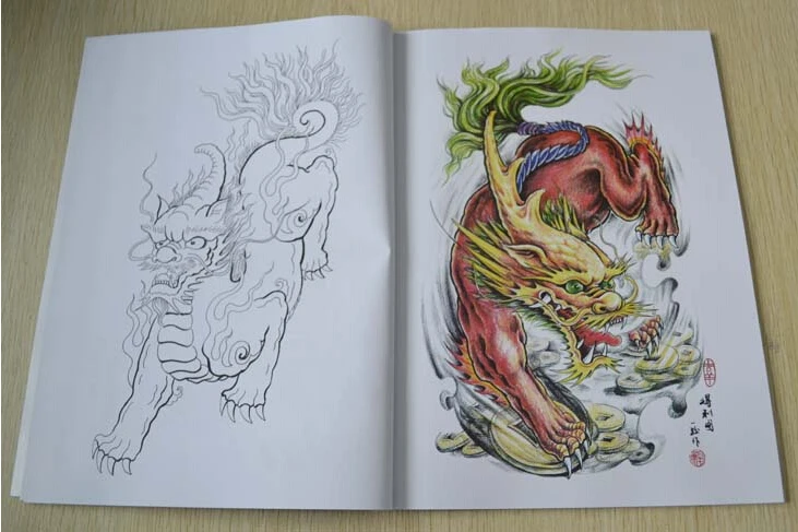 Фотовспышка с разноцветными татуировками A3 Dragon/Warrior/Koi|book book|colouring bookdragons book |