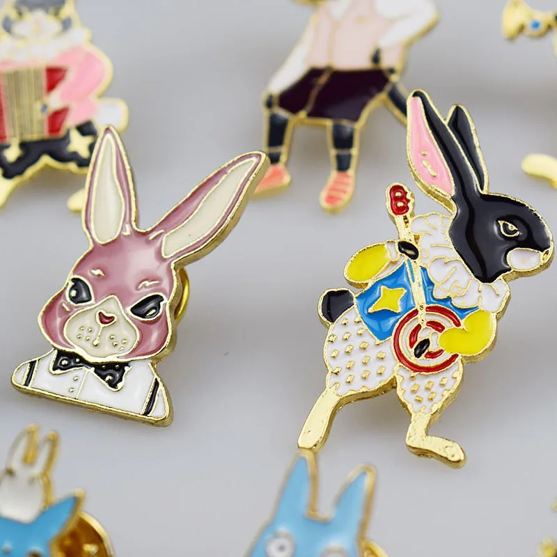Pins and brooches Rabbit/Fox/Cat couple enamel pin Badges Hat Backpack Accessories Lovers jewelry Gift for lover | Украшения и