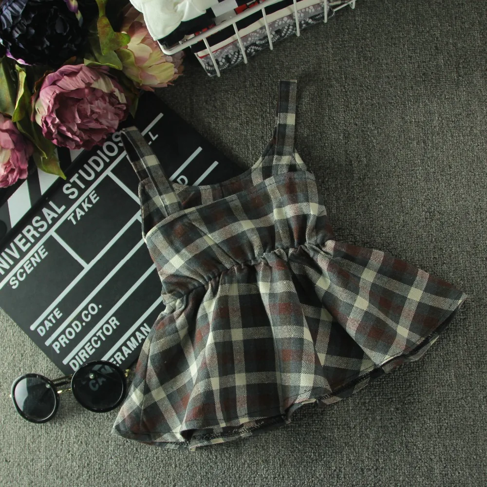 wholesale(5pcs/lot)- 2016 Spring new western style girls sling Plaid Shirt +wide leg pants FOR CHILD GIRL | Детская одежда и обувь