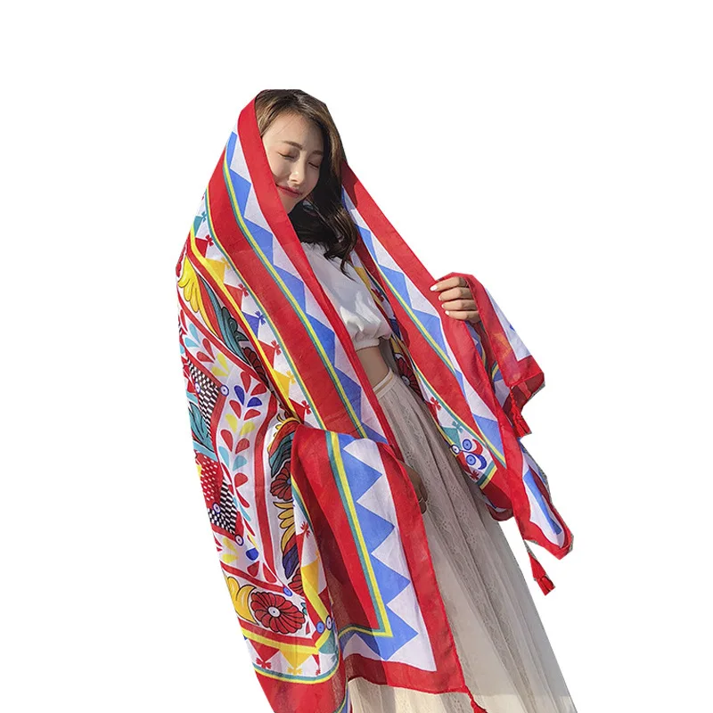 Весна и осень 2019 новый хлопок шарф с рисунком конопли женский летний