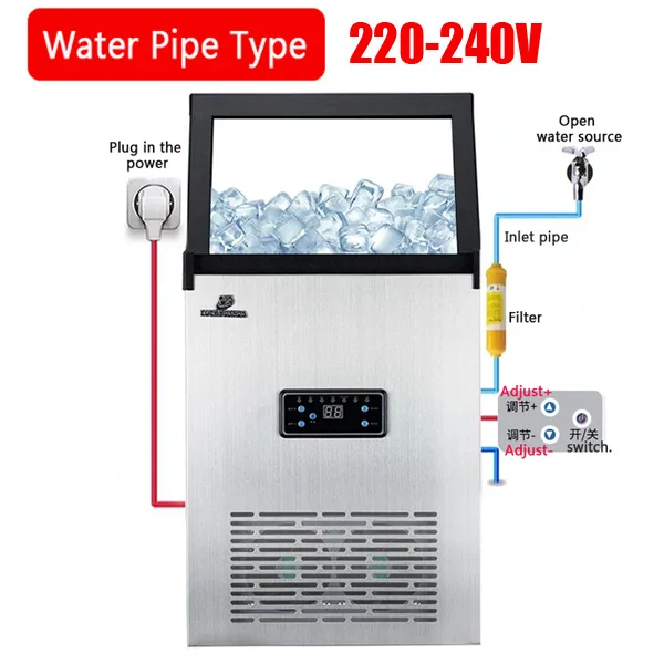 Water pipe type 220v 110 В/220 В 70 кг/24 ч льда SK-60FA коммерческий кубик льда делая машину для бара, кофейни, молочного чая комнаты льда производитель кубиков - Цвет: Water pipe type 220v