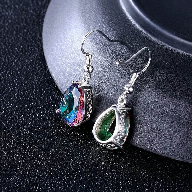 

Fashion Colorful Stone Water Drop Earrings For Women Jewelry Cooper Material Princess Cut Zicon Earring Bijoux Gift L4E712