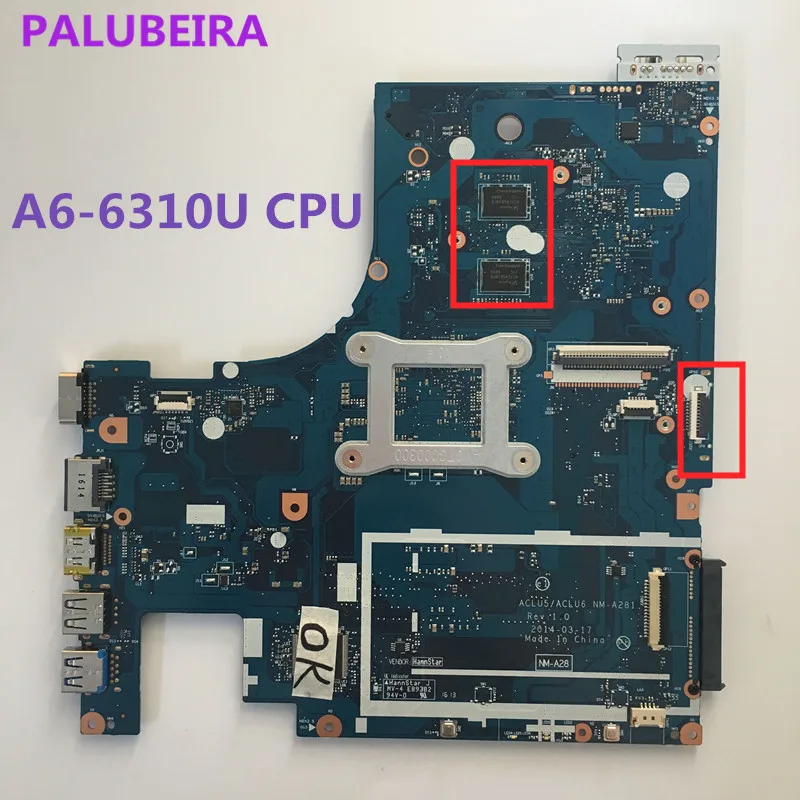 PALUBEIRA ACLU5/ACLU6 NM-A281 с A6-6310 процессорный кулер для Lenovo G50-45 ноутбук PC материнская плата