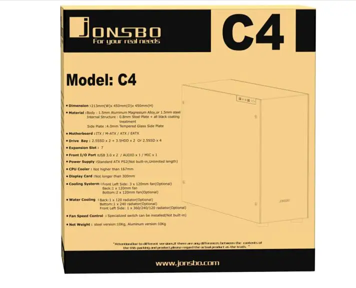 Jonsbo C4 шасси двухсторонняя Боковая поддержка ATX Поддержка с водяным охлаждением алюминиевый корпус