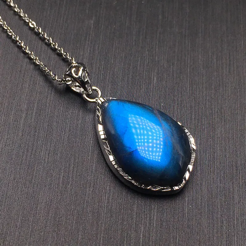 100% натуральные синие Подвески с лабрадоритом лунного камня ожерелье из