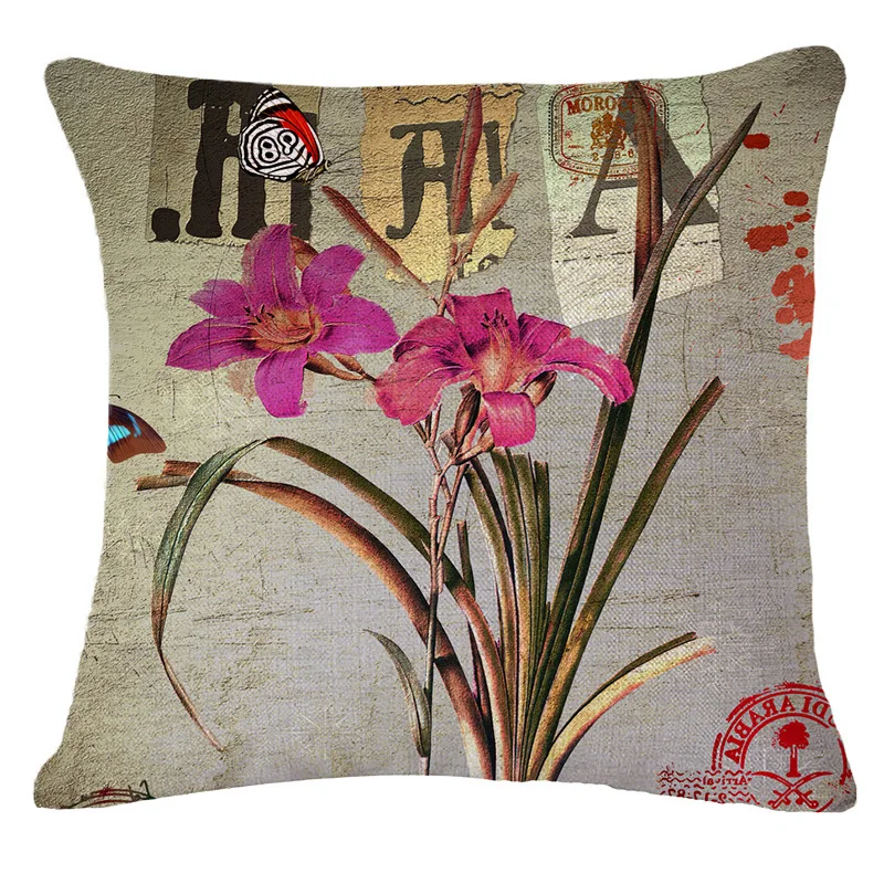 Горячая Распродажа хлопковый льняной чехол для подушки с цветочным рисунком