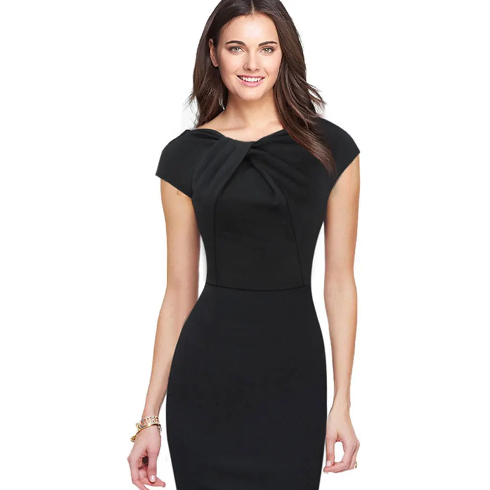 Элегантное женское офисное платье рабочая одежда летнее с коротким рукавом и V