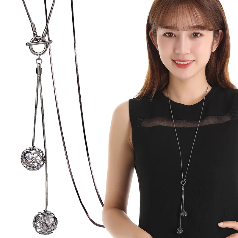 BYSPT ожерелья с шариками для женщин серебряная цепочка длинное ожерелье кулоном