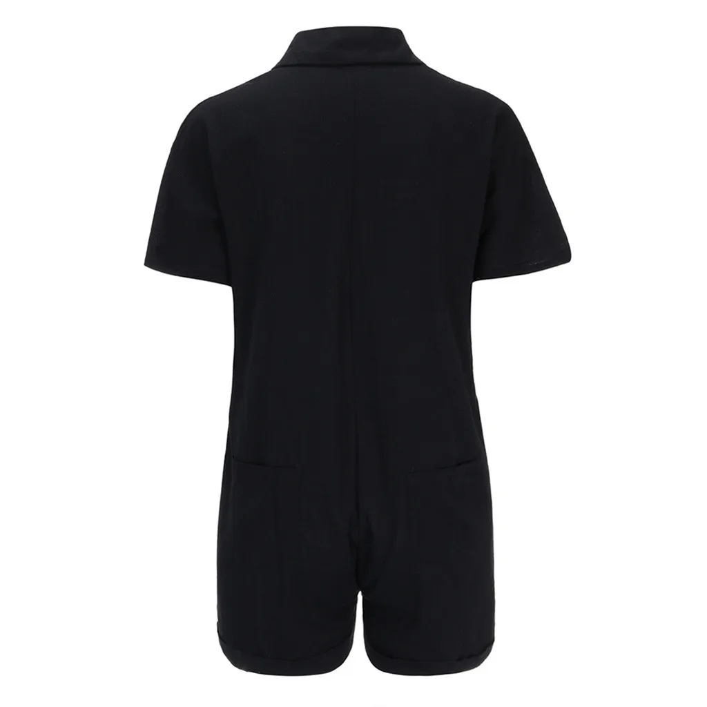 

Jaycosin clothes Women Summer bodysuit Solid V-Neck Short Sleeve Buttons Cotton And Linen Casual pure color Jumpsuits