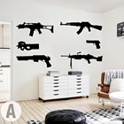 Набор из 6 пистолетов, наклейка на стену, детская комната, мальчик, комната АК 47, оружие, солдата, военный настенный стикер, спальня, игровая комната, винил, домашний декор