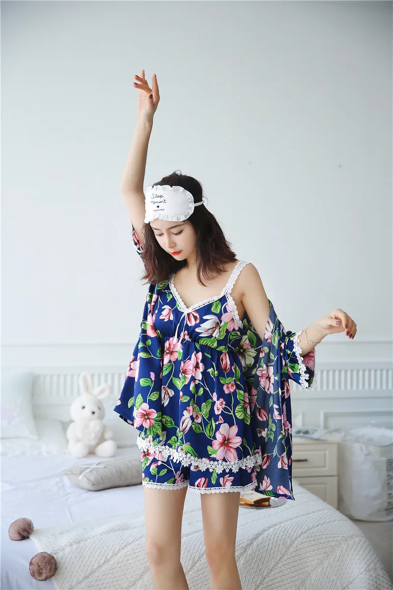 Fdfklak New 2018 Spring Summer Pajamas Women Sexy Silk Satin Shorts Pyjamas Set Ladies Sleepwear Pijamas Sets Tracksuit | Женская одежда