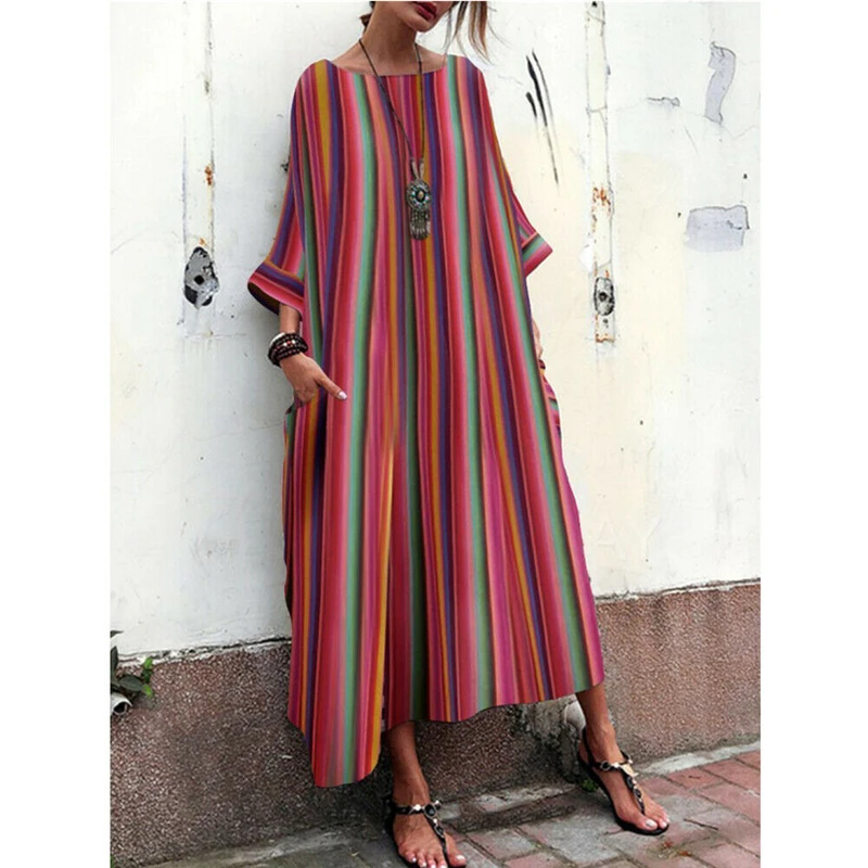 Women Summer Beach Boho Maxi Dress 2019 Striped Sexy Loose Long Dresses Vintage Party Vestidos Plus Size Robe Femme | Женская одежда