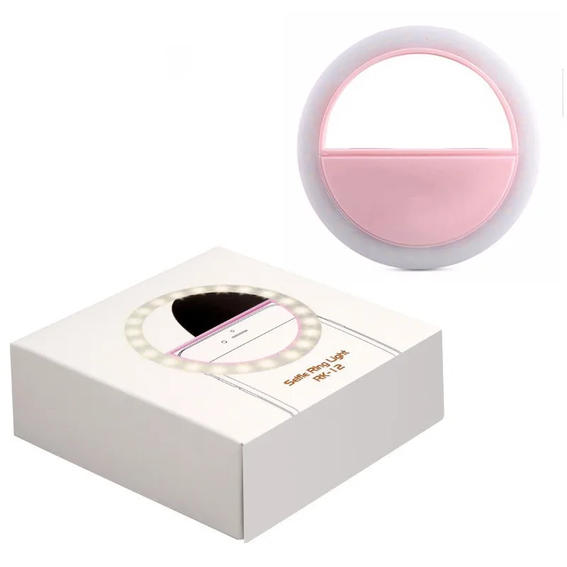 Pink FENGLAIYI портативный кольцевой светодиодный фонарик для камеры, зажим для телефона, Автоспуск, ночной Улучшенный светильник, вечерние, красивые, фото, новинка, Подарочная лампа - Испускаемый цвет: Pink