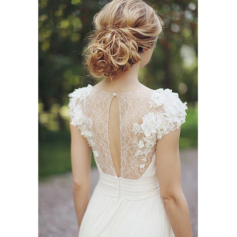 Lakeydra Белый Пляж Weding платья а силуэта шифон Глубокий v образный вырез с рукавами и