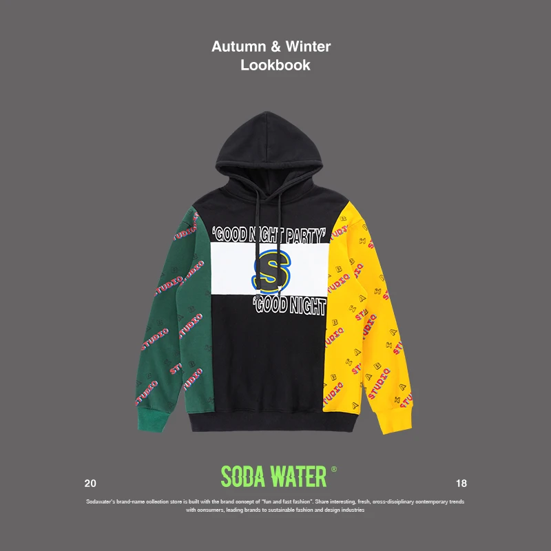 SODA WATER Girls Don't Cry Letter Printed Hoodies Patchwork Hooded Sweatshirts streetwear Hip hop Casual Brand Clothes 8941WS | Мужская