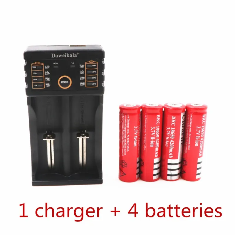 Красный Новинка 18650 Батарея 3,7 V 4200 MAH литий-ионная аккумуляторная батарея фонарик+ 1 шт зарядное устройство - Цвет: Красный