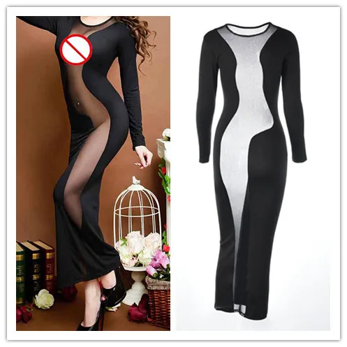 Женское черное Сетчатое Клубное длинное платье сексуальное прозрачное нижнее