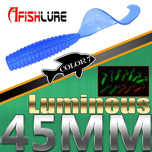 Color7 Luminous 12 шт. светящийся Твист хвост мягкий червь 45 мм 1,2 г Noctilucous Grubs приманка-личинка для рыбалки Мягкая приманка рыбий запах лобзик - Цвет: Color7 Luminous