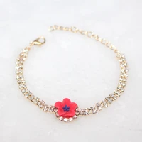 2019 fashion 5 colors flower charm bracelets shiny rhinestone gold color link chain bangle bracelet jewelry gift for women girl