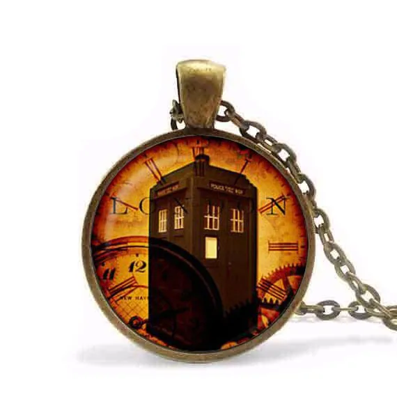 Доктор Кто кулон ожерелье с дизайном ТАРДИС часы время машина полицейский пост