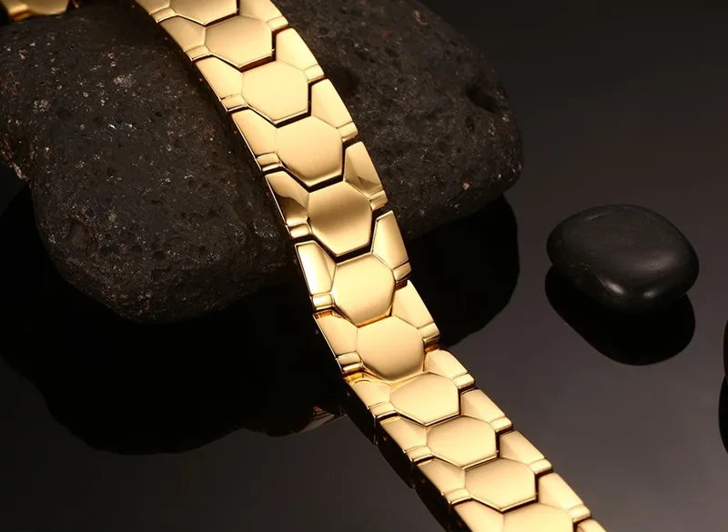 Браслет Мужской Магнитный из нержавеющей стали золотистый 2020 | Украшения и