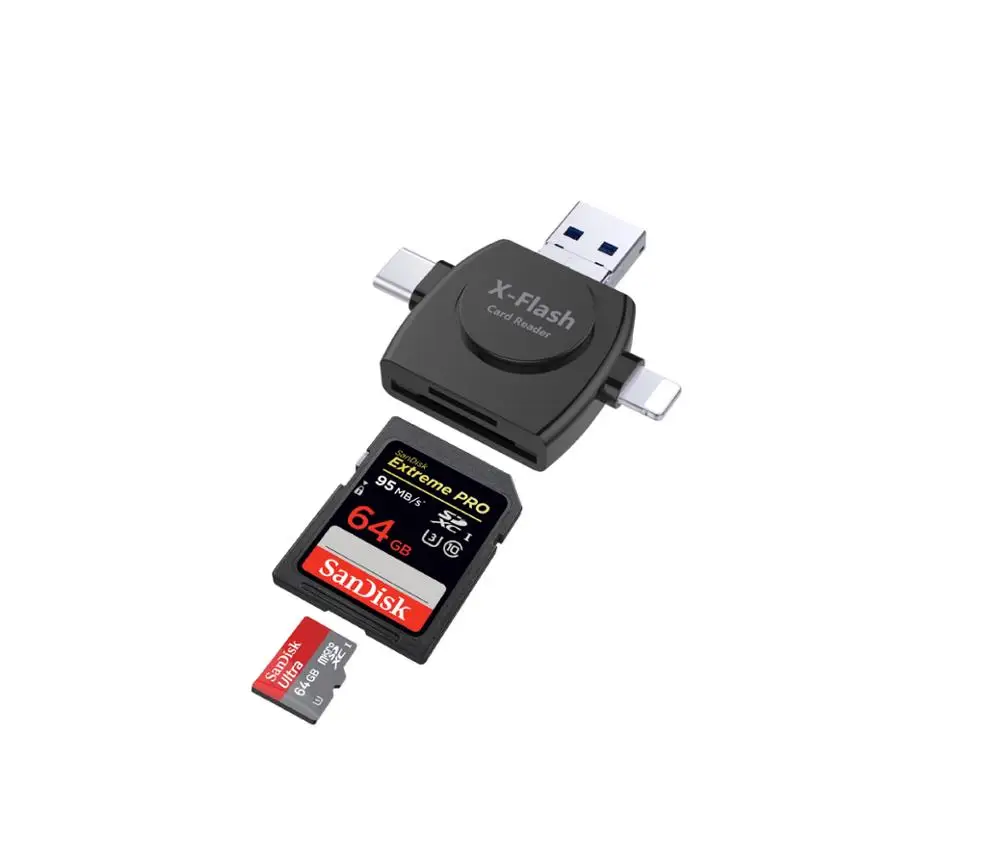 Все-в-одном SD TF кард-ридер Lightning type-C Micro USB Android мульти-система совместимый адаптер для iPhone samsung iPad - Цвет: Черный