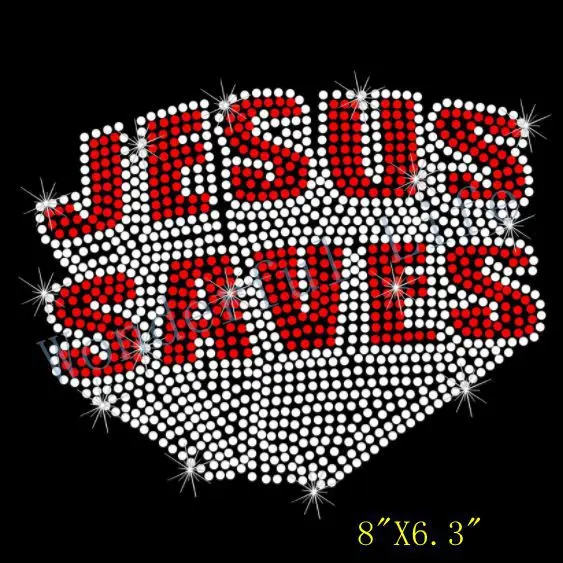 

Free Shipping Jesus Saves Christian Religious Christ hotfix rhinestone Iron On heat transfer bling transfer for clothing