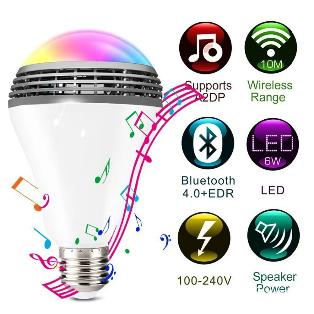 Умная Светодиодная лампа E27 с Bluetooth управлением RGB цвет музыкальный динамик