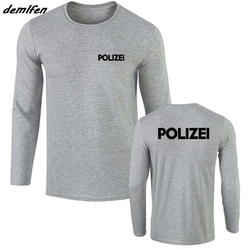 Модная хлопковая футболка с длинными рукавами Polizei, немецкая футболка охраны, Мужская футболка с принтом, футболки в стиле хип-хоп, Топы Harajuku, уличная одежда - Цвет: gray