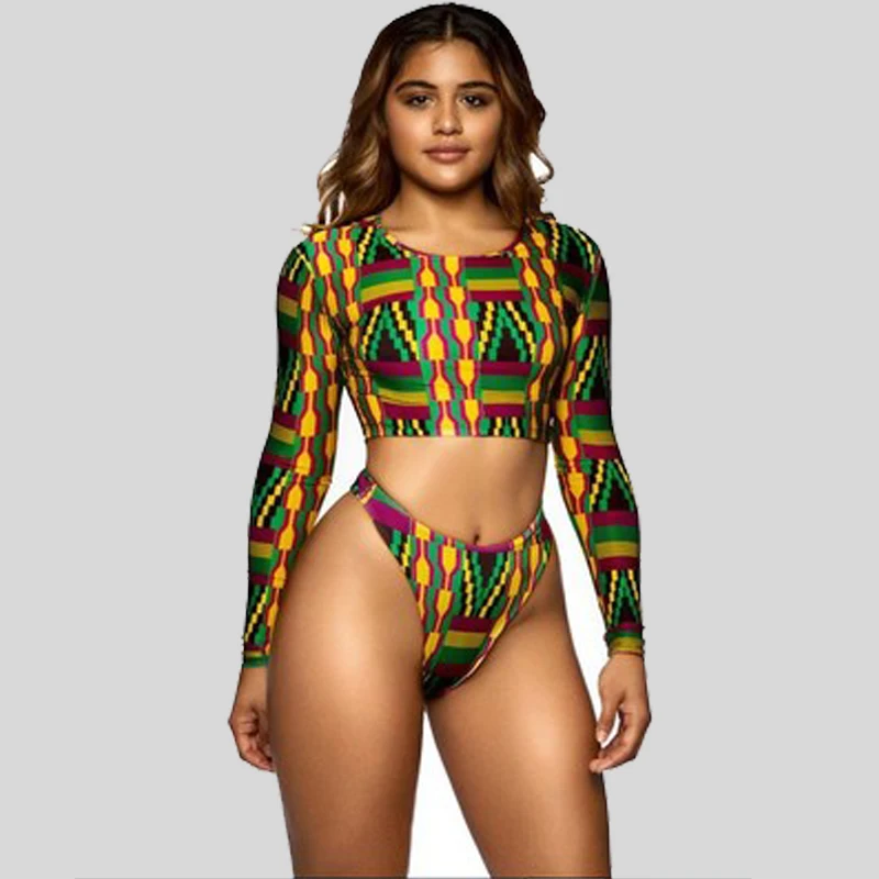 2017 винтажный принт Африканский бикини высокая талия купальник женский пуш ап