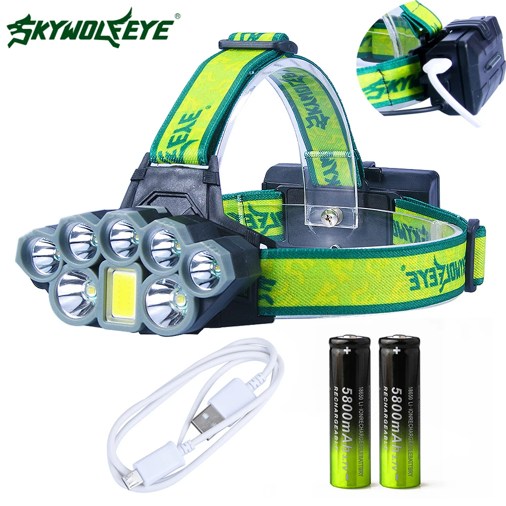40000lm COB светодиодные фары 7X T6 налобный фонарь 8-Mode USB кемпинг факел LED для 18650