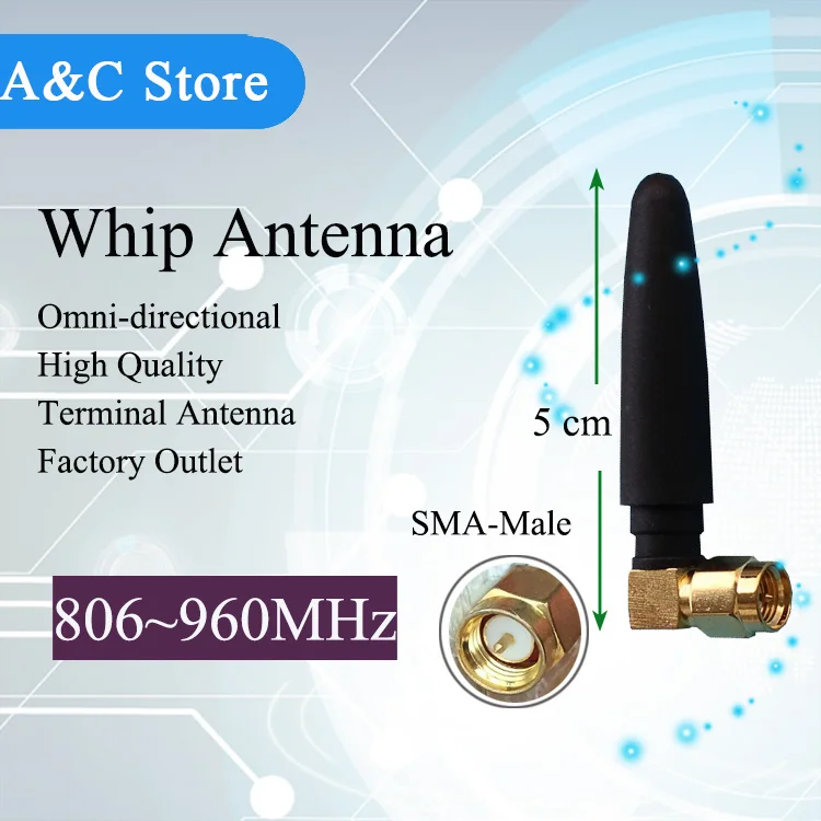 10 шт./лот 868MHz угловая штыревая антенна 806 ~ 960MHz SMA M терминальная Серверная для PCB