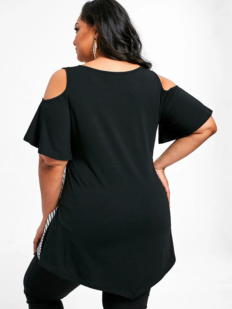 Plusmiss плюс Размеры 5XL летние цветочные топы с принтом в полоску Женская одежда