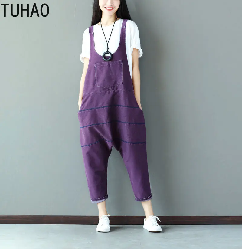 

TUHAO Summer Jeans Women Jumpsuit Denim Romper Overalls Casual Trousers Cross Pants Denim Pants Wide Leg Rompers Female LLJ