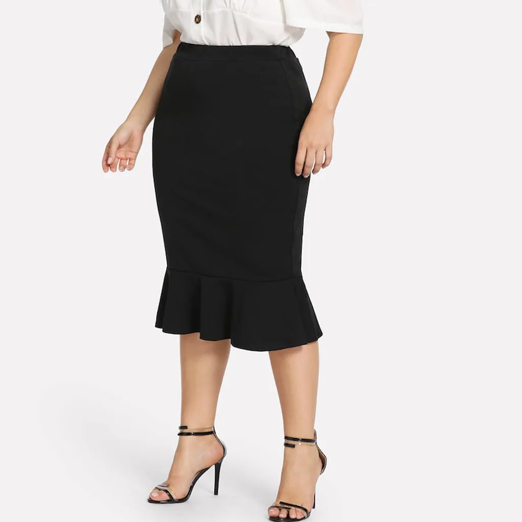 Женская офисная юбка с оборками облегающая большого размера Xl-5xl 2019 | одежда