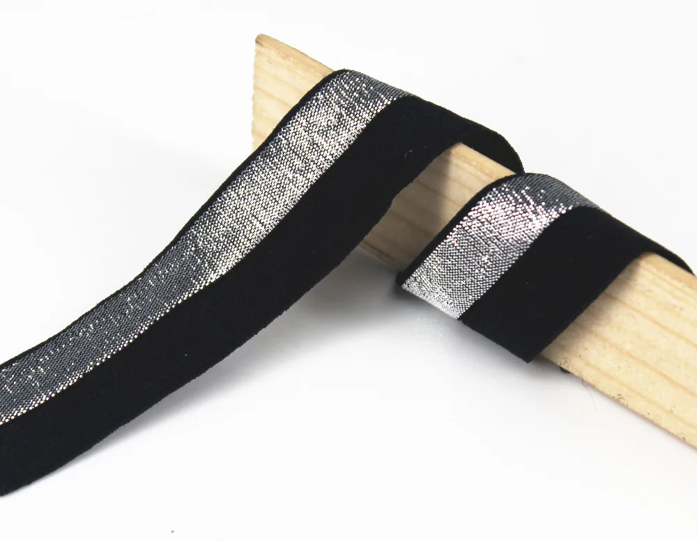 Черно-серебристая эластичная стрейч-лента 19 мм лента отделочная для детской