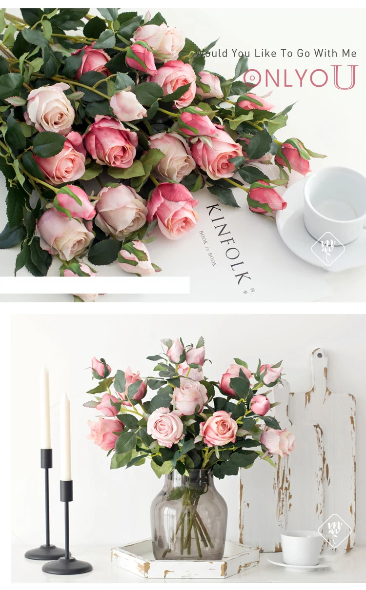 JAROWN Artificial Flowers Silk Rose Continental Retro Fake Flower Home Decoration Wedding DIY Decoration Flores