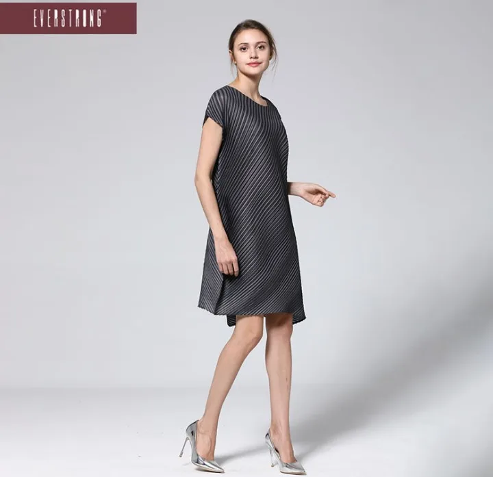 Горячая продажа Miyake модное однотонное асимметричное платье с коротким рукавом и