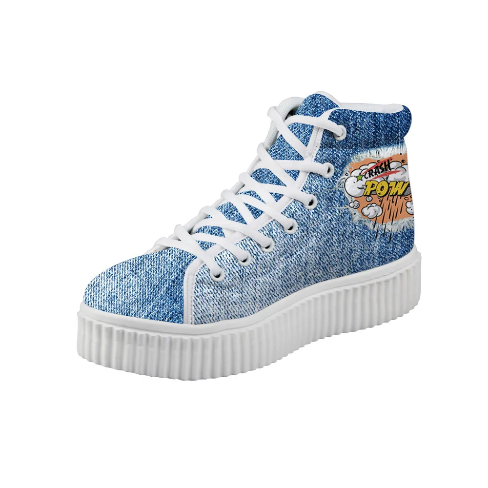 WHEREISART/Женская обувь на платформе Цвет деним кроссовки с принтом кота парусиновая