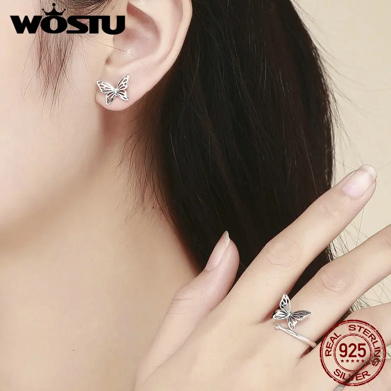 WOSTU,, 925 пробы, серебряные, ажурные, с бабочкой, на палец, кольца для женщин, Grilfriend, вечерние, Anel, ювелирные изделия, подарок, CQR448