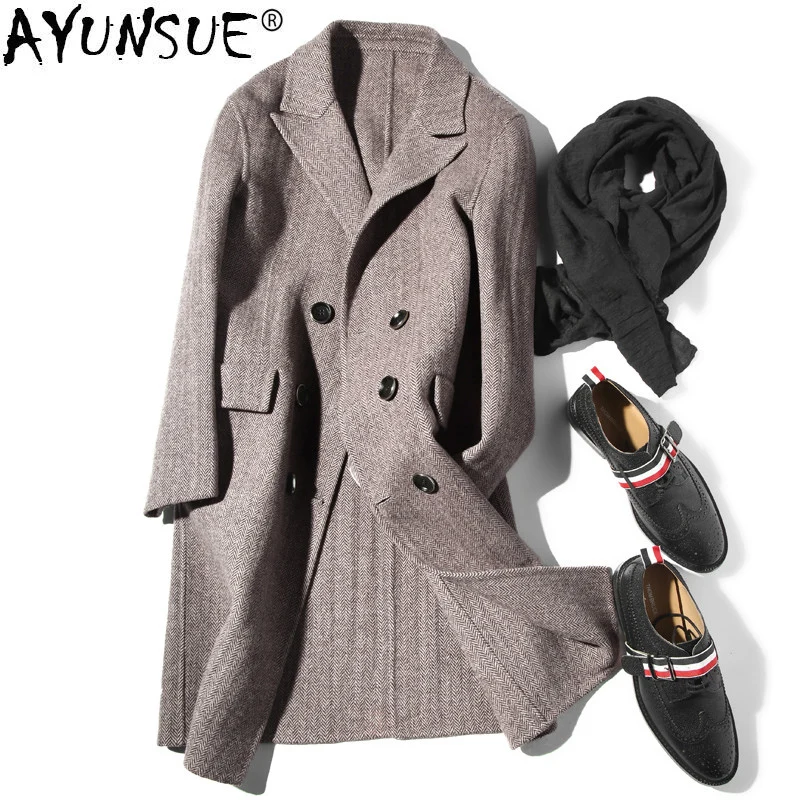 AYUNSUE Double Breasted Wool Coat Men Handmade Double-sided Woolen Spring Autumn Jacket and LM18-1008KJ1567 | Мужская одежда