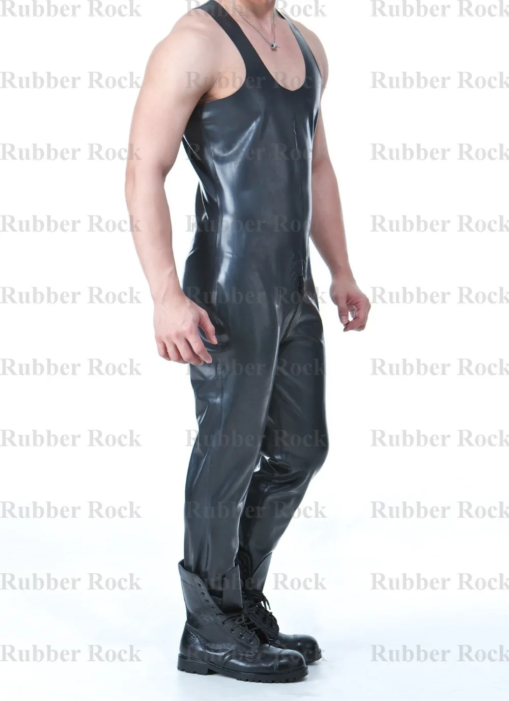 Натуральный латексный комбинезон с молнией сзади без рукавов резиновый