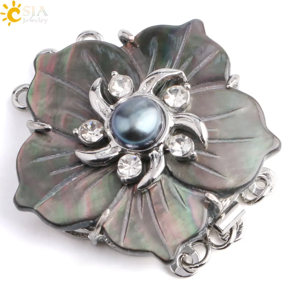 Женский браслет CSJA с тремя застежками из натурального черного сплава цветком