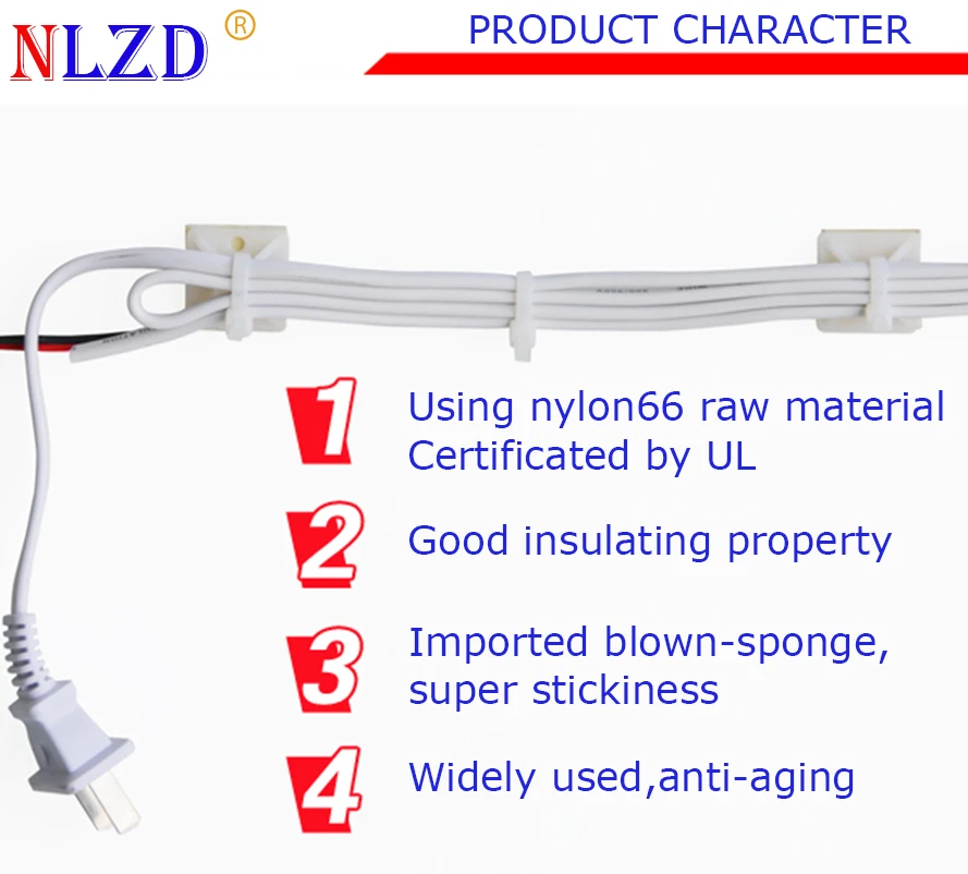 Квадратные самоклеящиеся пластиковые держатели для кабелей 100 шт. 30*30 мм Белая