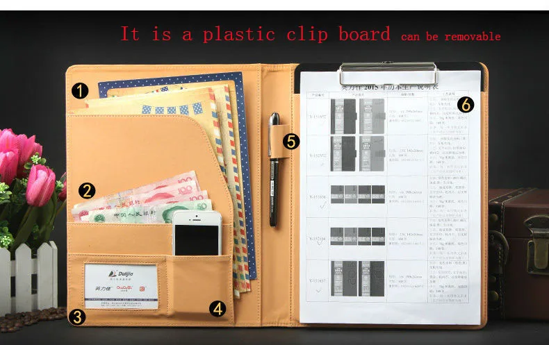 Черный Многофункциональный ПУ кожаный блокнот А4 клип файл держатель Обложка для