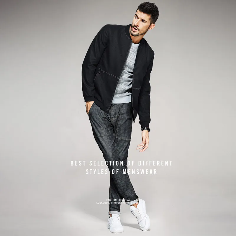 KUEGOU новые осенние мужские повседневные куртки и пальто из шерсти на молнии черного цвета брендовая одежда для мужчин приталенная одежда мужские топы 0762